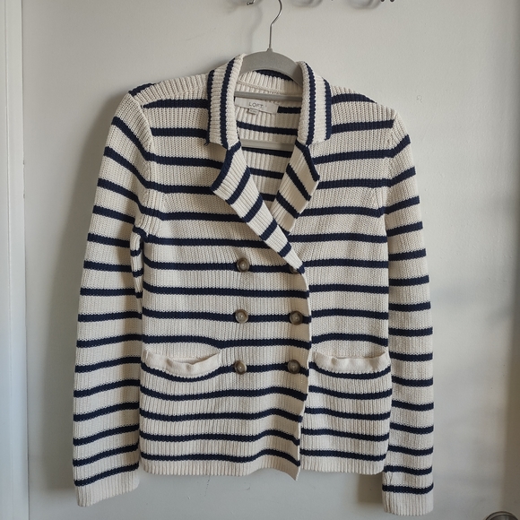 LOFT White and Navy Striped Sweater - Picture 1 of 9